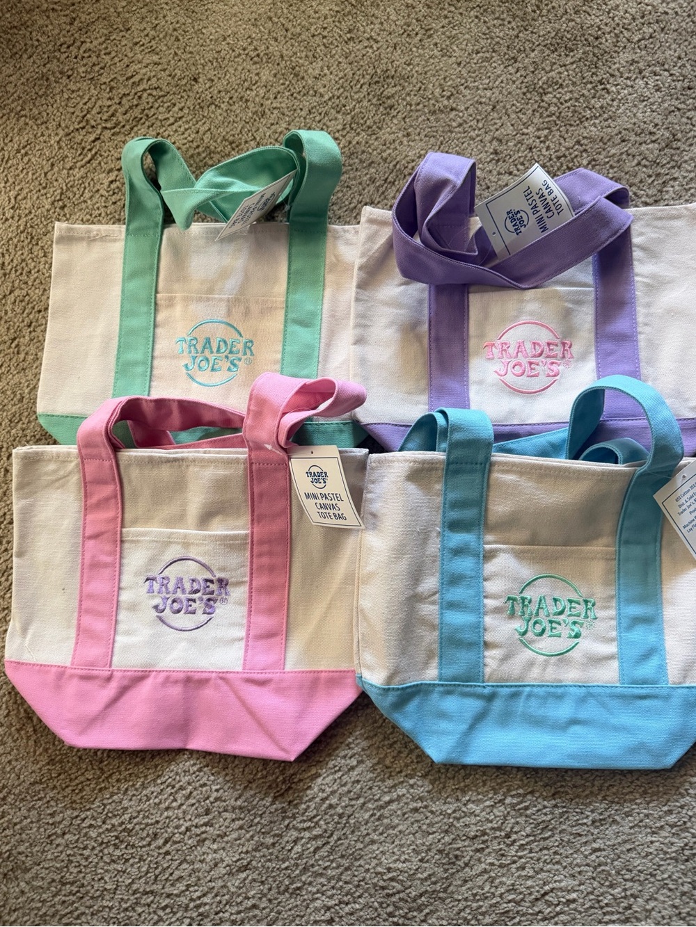 Pastel Canvas Tote Bag - Pink, Blue, Green, Lavender Options